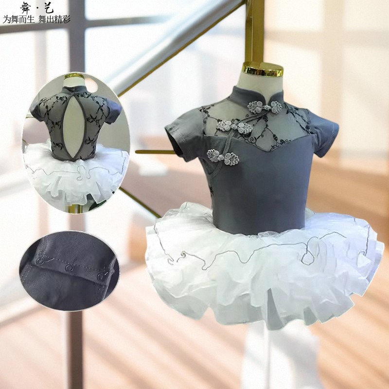 中国舞练功服复古儿童民族风公主舞蹈服盘扣考级服纯棉短袖练舞服
