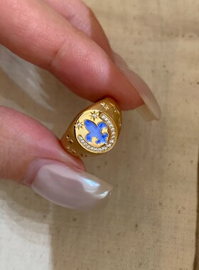 重工珐琅鸢尾花镶钻开口戒指