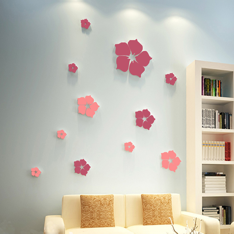 温馨浪漫花朵墙贴3d立体亚克力客厅卧室玄关背景墙壁装饰自粘贴画