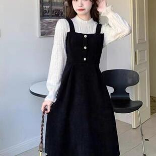 連衣裙女大碼 2024春秋季 胖mm假兩件長袖 木耳邊半高領(lǐng)溫柔裙裝 新款