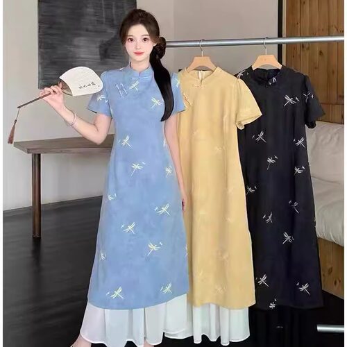 大码国风新中式连衣裙女夏季