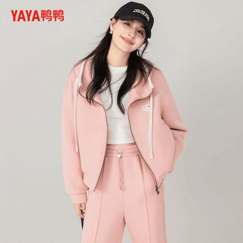 鸭鸭真两件鹅绒羽绒服女冬季运动休闲长裤两件套小个子保暖套装女