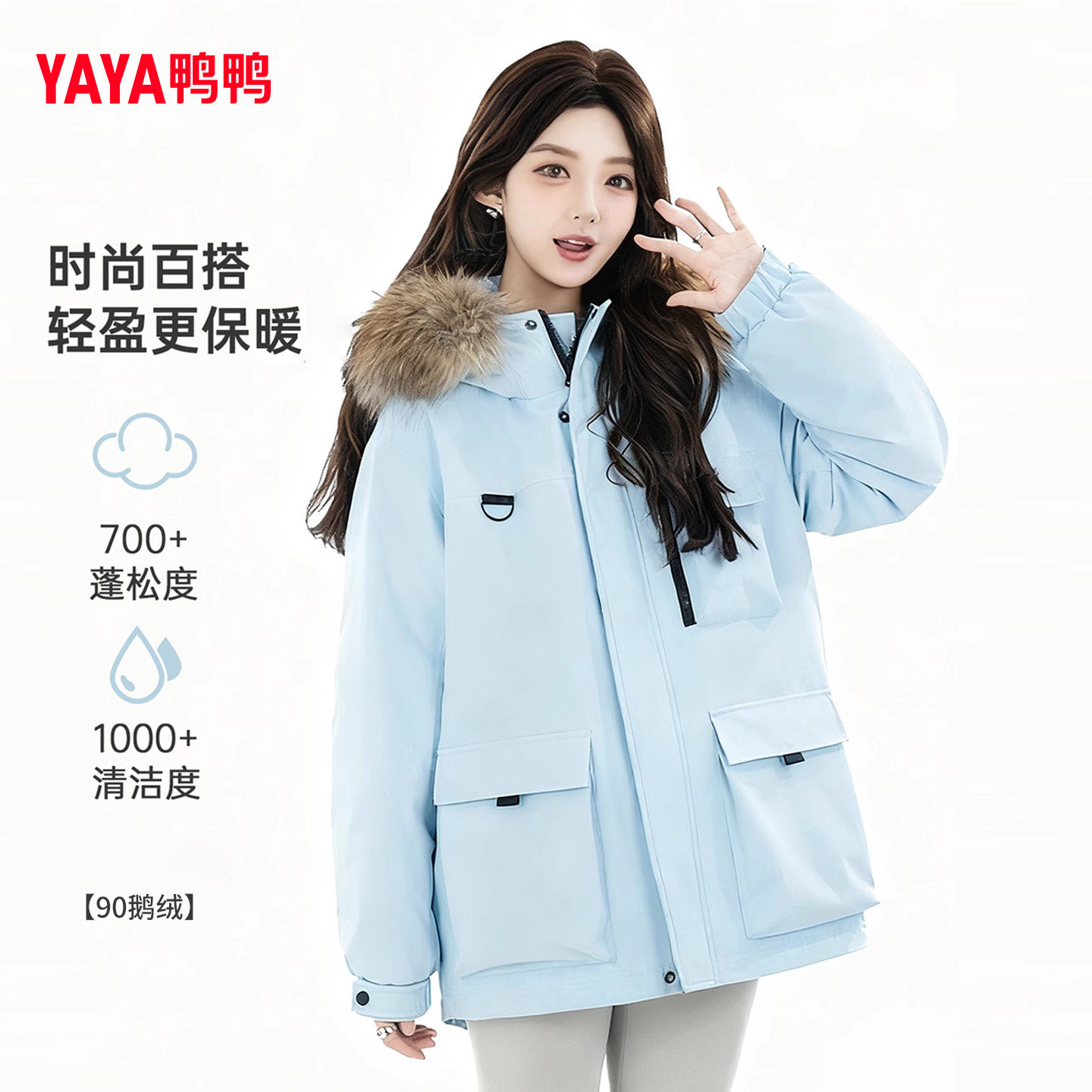 时尚户外百搭派克鹅绒大毛领外套