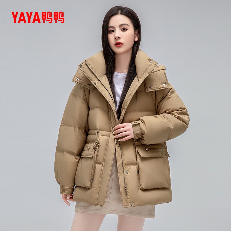 鸭鸭中长款羽绒服女士2025冬季新品潮流高端连帽加厚保暖鸭绒外套