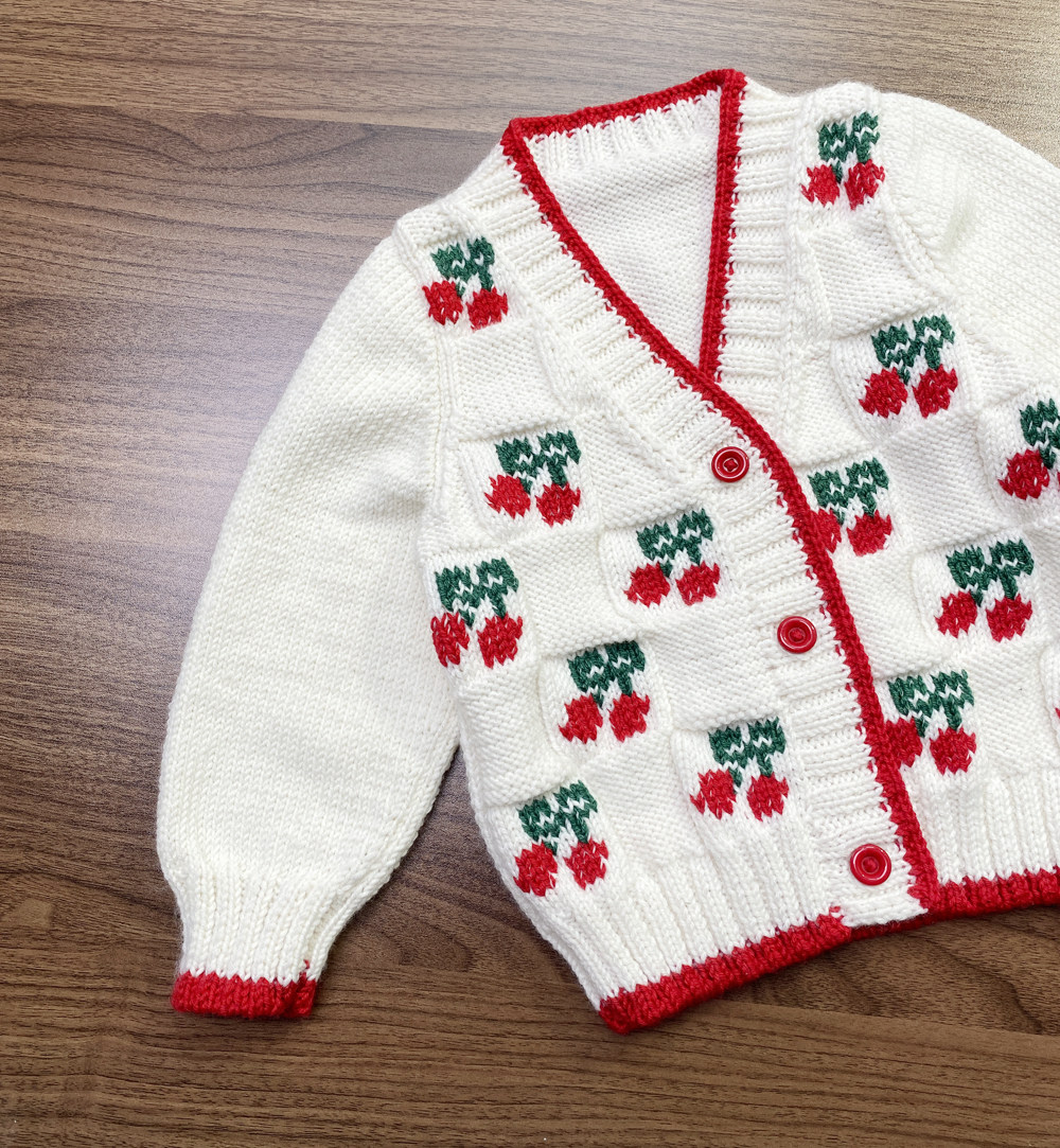 BRIGHT MOON HANDMADE CHERRY EMBROIDERY PLAID CARDIGAN LONG SLEEVE DIY WOOL HANDMADE MATERIALS SEND TUTORIAL VIDEOS