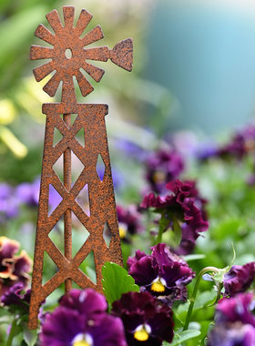 复古风锈色农场花插庭院摆件花盆装饰插牌金属花园装饰品户外景观