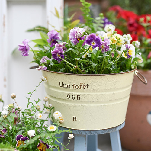 日系ins复古做旧字母双耳铁皮桶