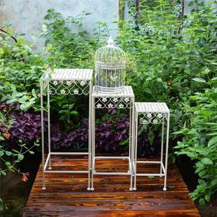 铁艺圆形高款花架三件套绿萝盆栽花托组合做旧阳台层次阶梯装饰