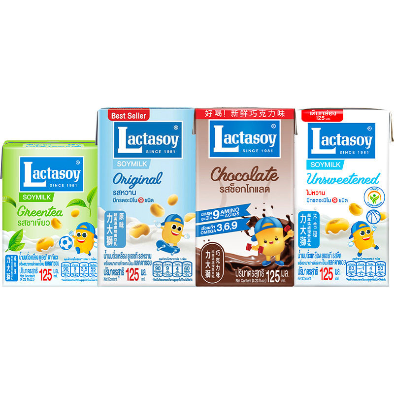 泰国进口力大狮豆奶原味巧克力绿茶味饮料125ml*60盒