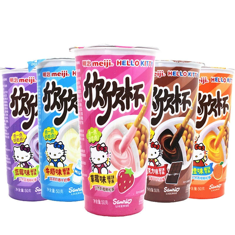 明治欣欣杯饼干条草莓味酱50g*12杯甜品解馋办公室休闲可爱零食