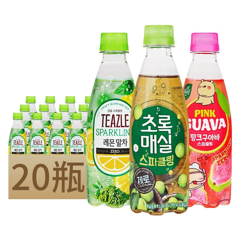 韩国进口熊津无能量青梅/芭乐/柠檬抹茶味碳酸饮料350ml*20瓶汽水