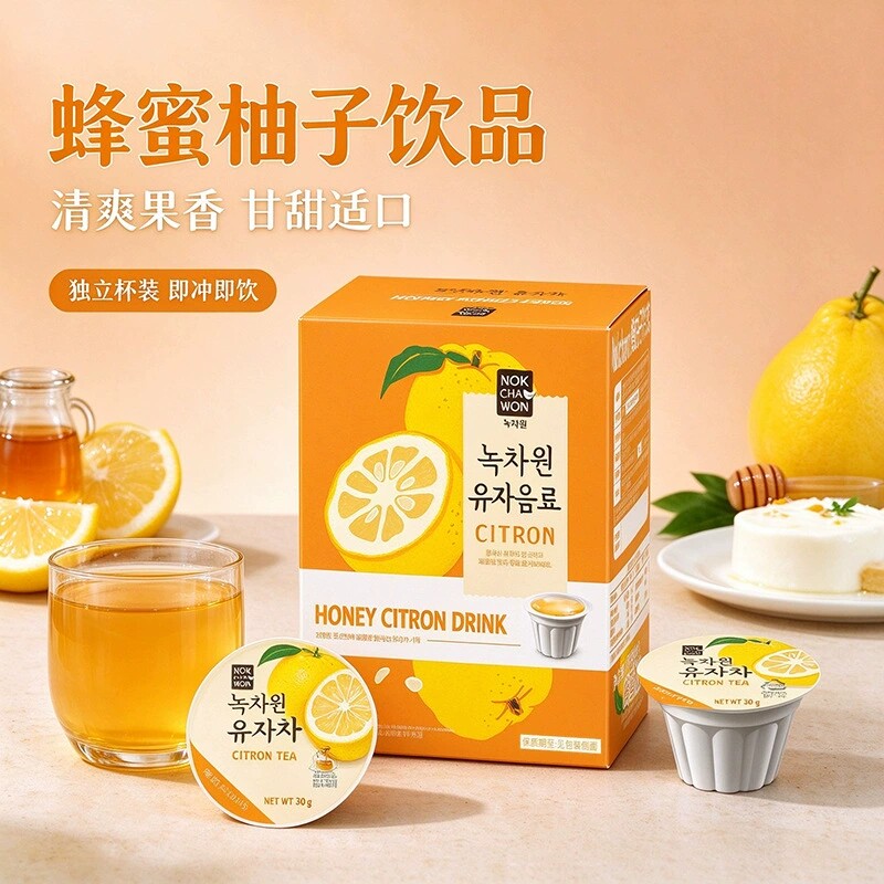 韩国进口NOKCHAWON绿茶园蜂蜜柚子茶便携小杯装冲饮果茶冲调饮品