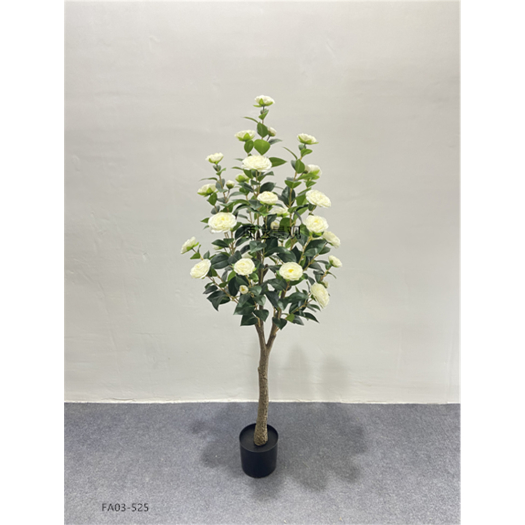 仿真茶花树盆景人造插花庭院阳台园林造景家居落地装饰盆栽摆件