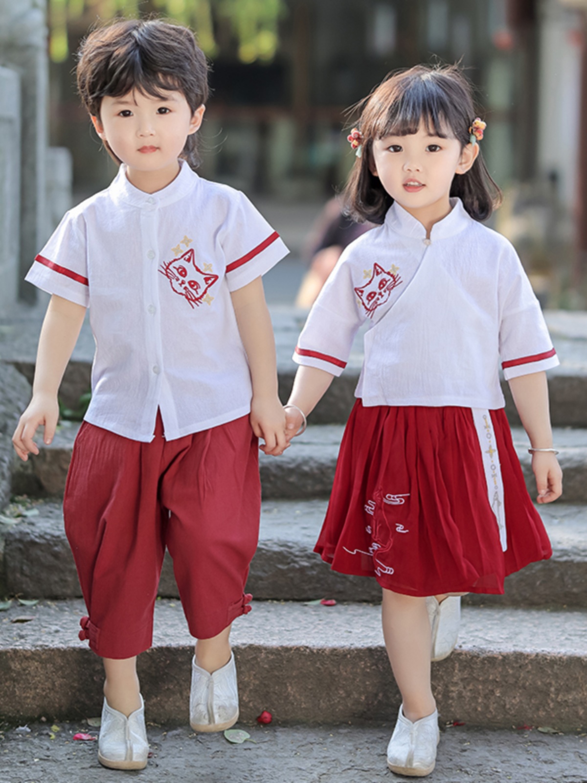 儿童猫咪汉服套装幼儿园园服夏季小学生毕业班服六一儿童节演出服-封面