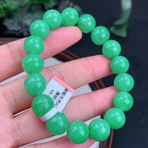 缅甸天然翡翠A货冰种满绿阳绿圆珠手串大卡11mm男女款手链