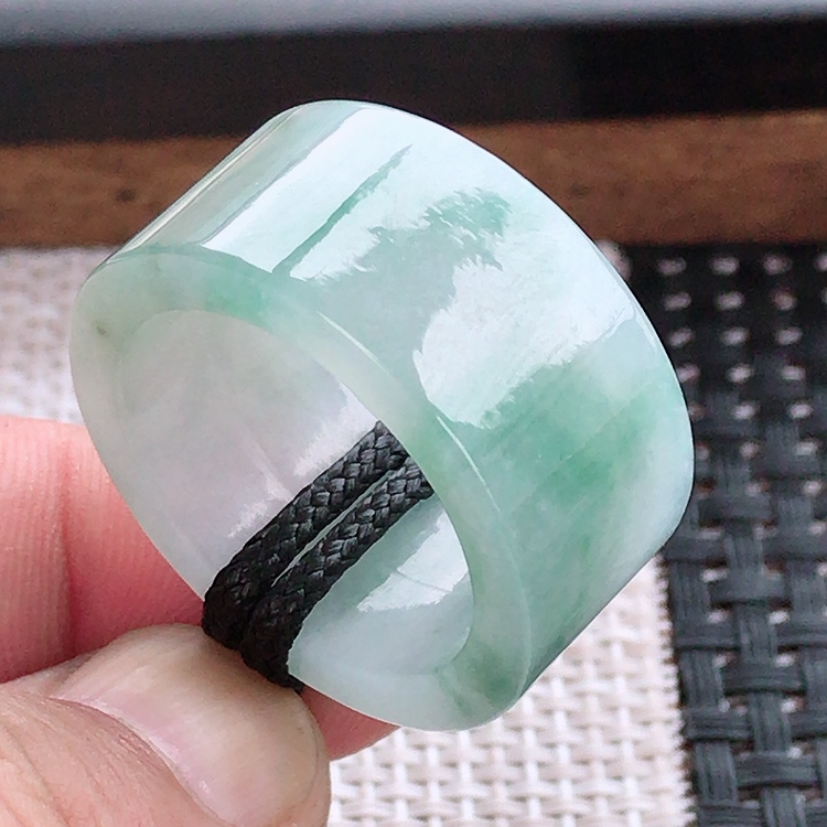 天然缅甸老坑a货翡翠戒指冰种阳绿指环女款戒圈男士飘花扳指玉器