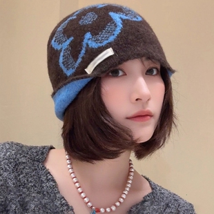 2026款巨好看的韩里韩气的帽子提花针织百搭保暖护耳显脸小包头帽