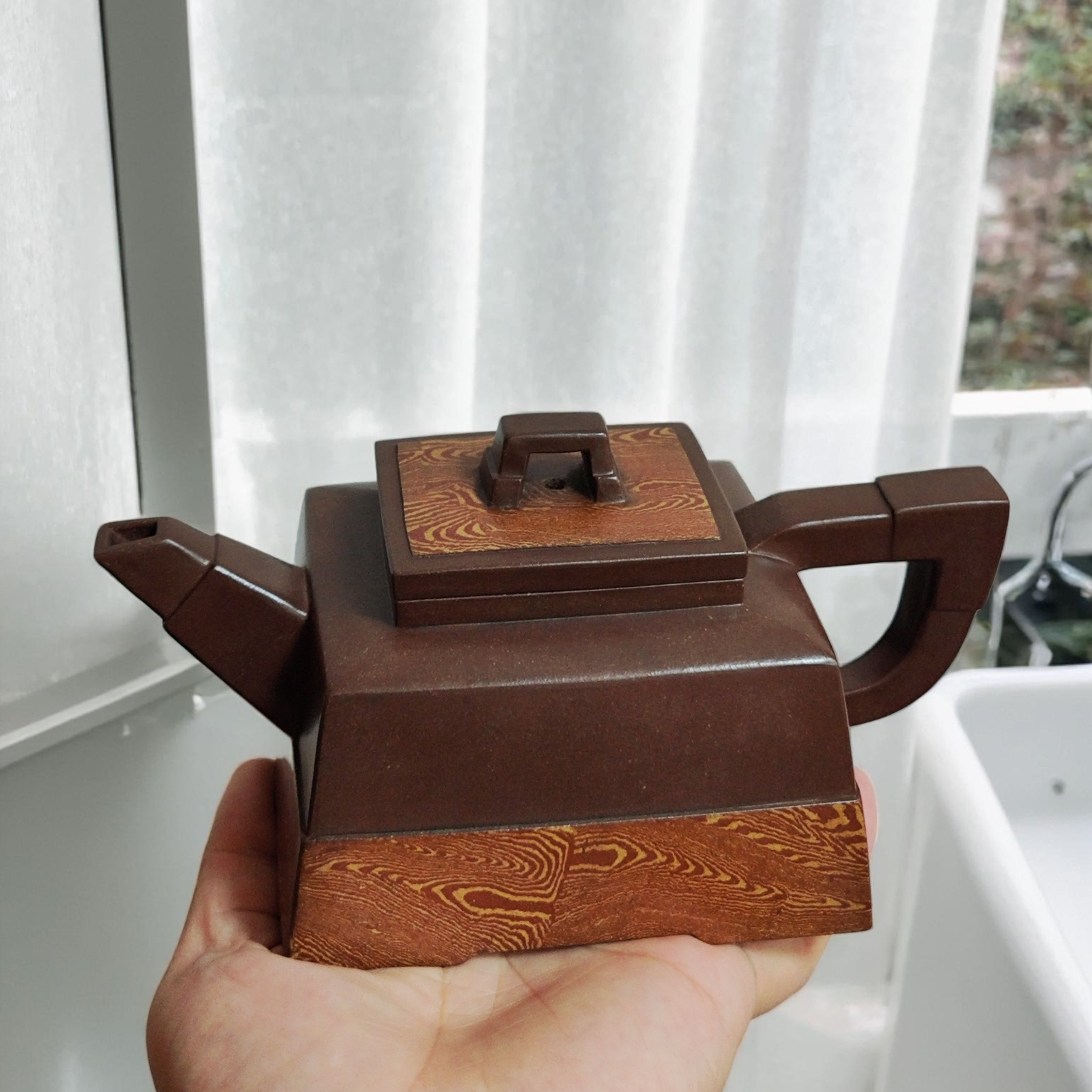 四方绞泥壶宜兴紫砂壶原矿紫泥绞泥手法装饰吕尧臣款家用收藏茶具