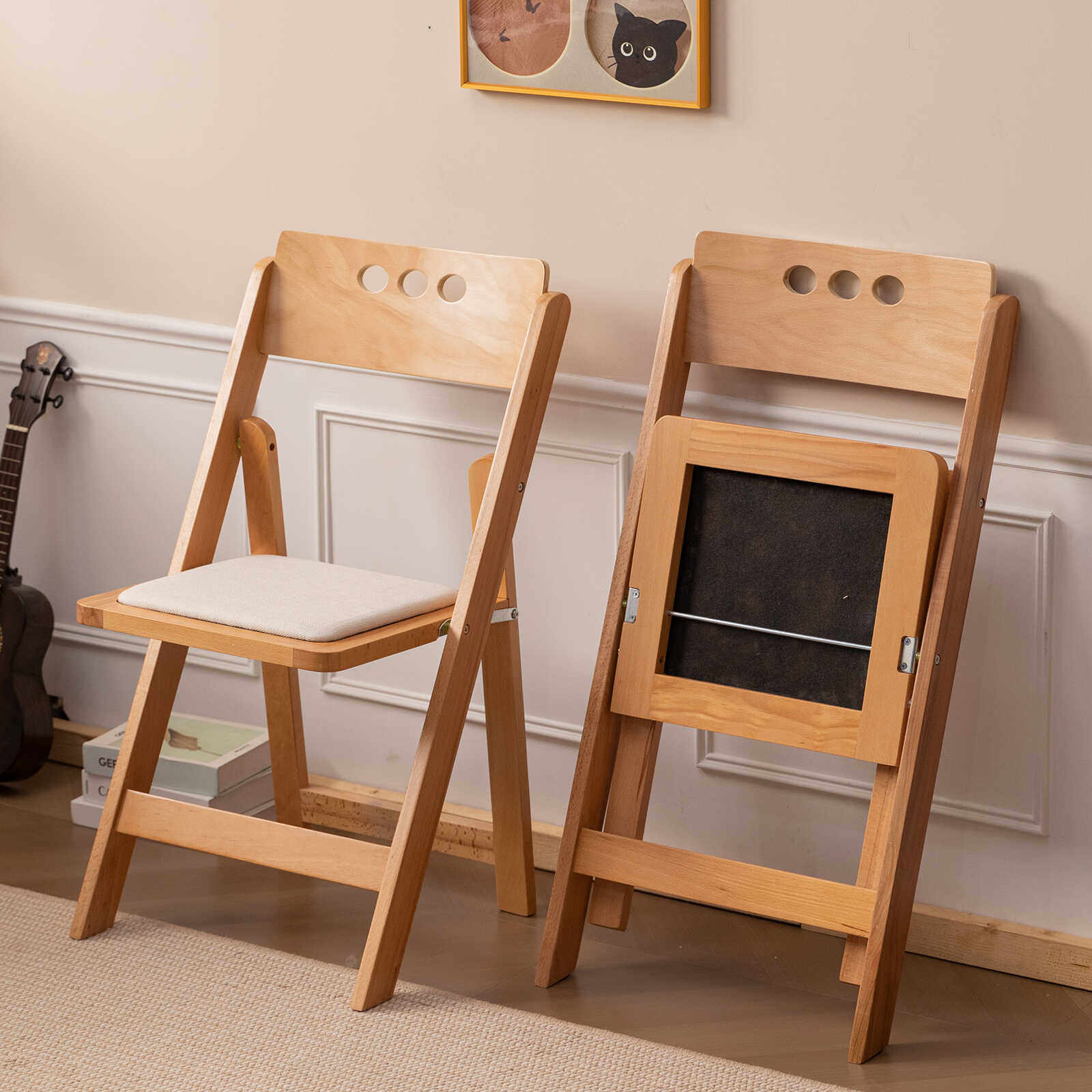 可折叠椅子家用靠背椅北欧实木餐椅简约便携办公室电脑椅凳子简易