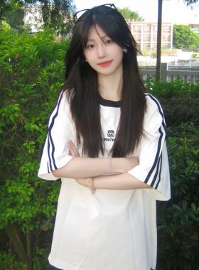 纯棉白色三条杠短袖t恤女大高中大学生少女夏季新款宽松短袖上衣