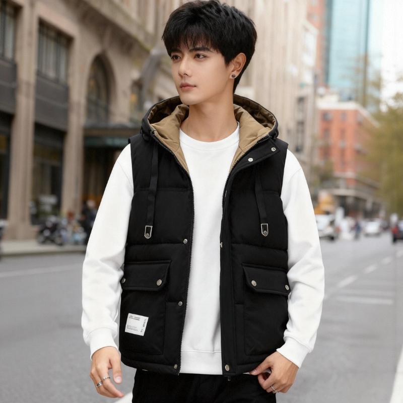 男士羽绒棉马甲秋冬季韩版潮流加厚保暖背心学生坎肩连帽马夹外套