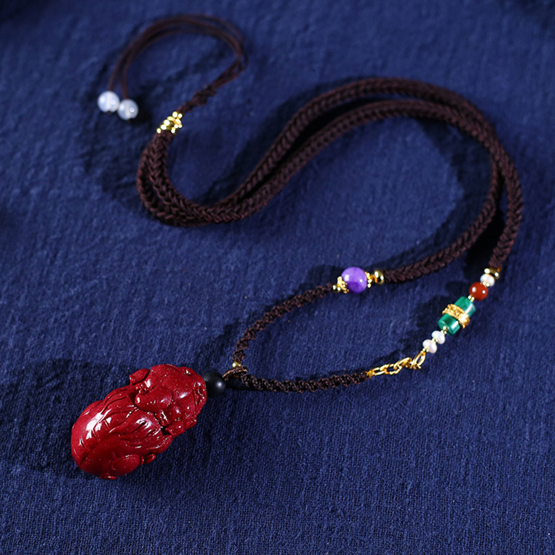 遇见幸运朱砂貔貅民族项链男