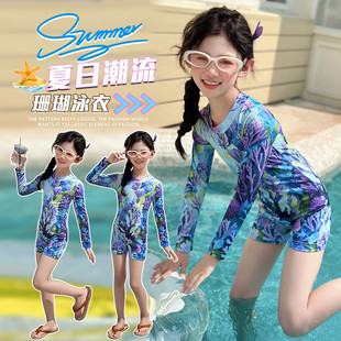 女孩套装 学生运动泳装 裙式 儿童泳衣女童连体中大童青少年2025新款