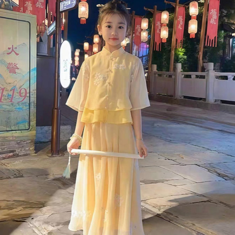 中大童女孩汉服套装夏装齐腰襦裙儿童中国风古装仙女裙表演服