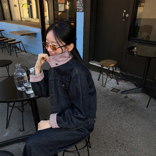 时简小个子显瘦深蓝牛仔外套