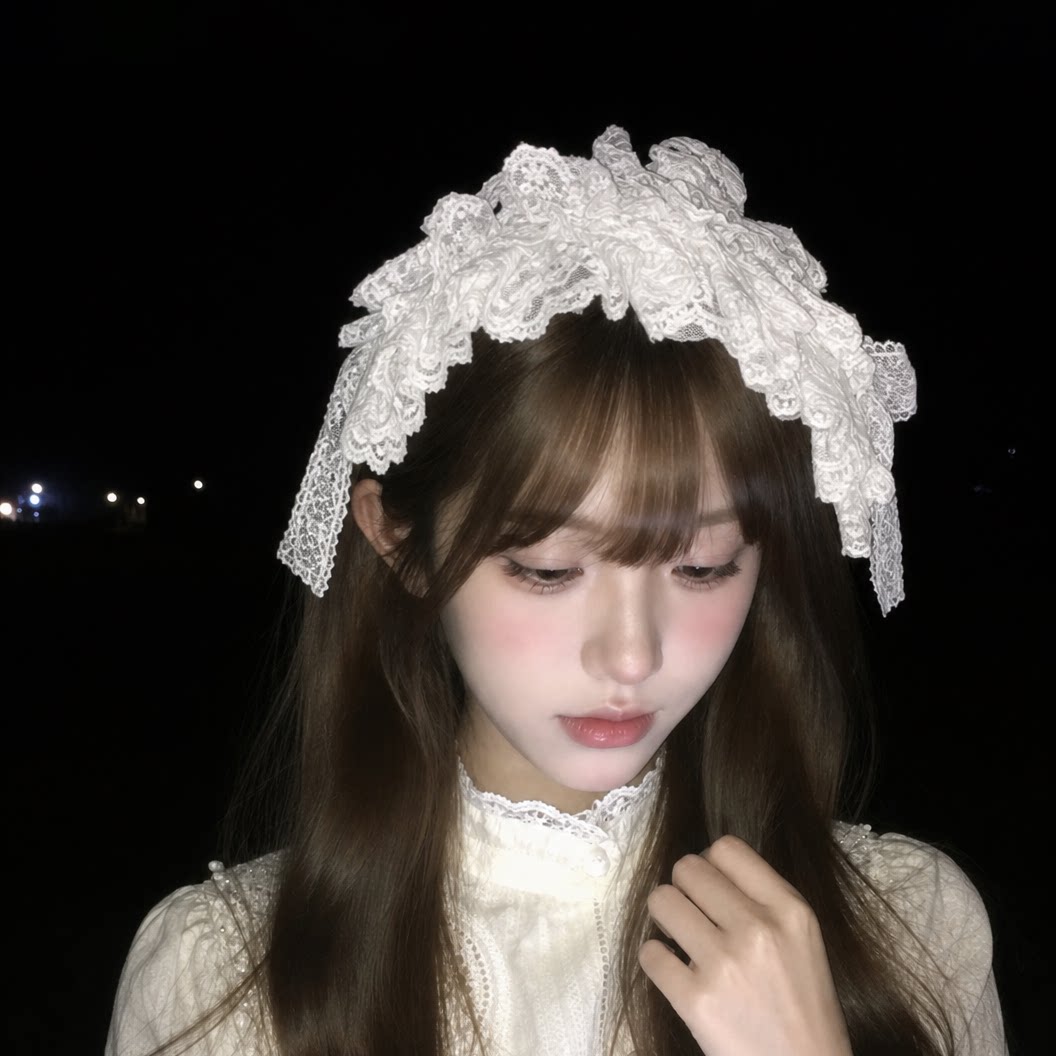白色蕾丝lolita头饰女万圣节发带图片