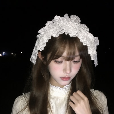白色蕾丝lolita头饰女万圣节发带