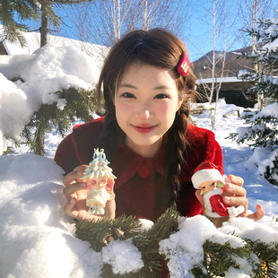 高端皮质红色字母发夹女新年氛围感前额碎刘海侧边夹发卡头饰发饰