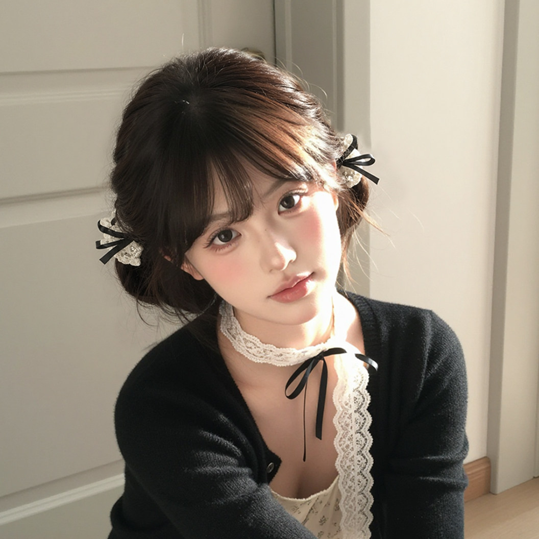 黑色蕾丝蝴蝶结发夹头饰女公主头发卡双马尾侧边夹lolita发饰夹子图片