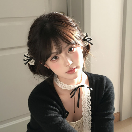 黑色蕾丝蝴蝶结发夹头饰女公主头发卡双马尾侧边夹lolita发饰夹子