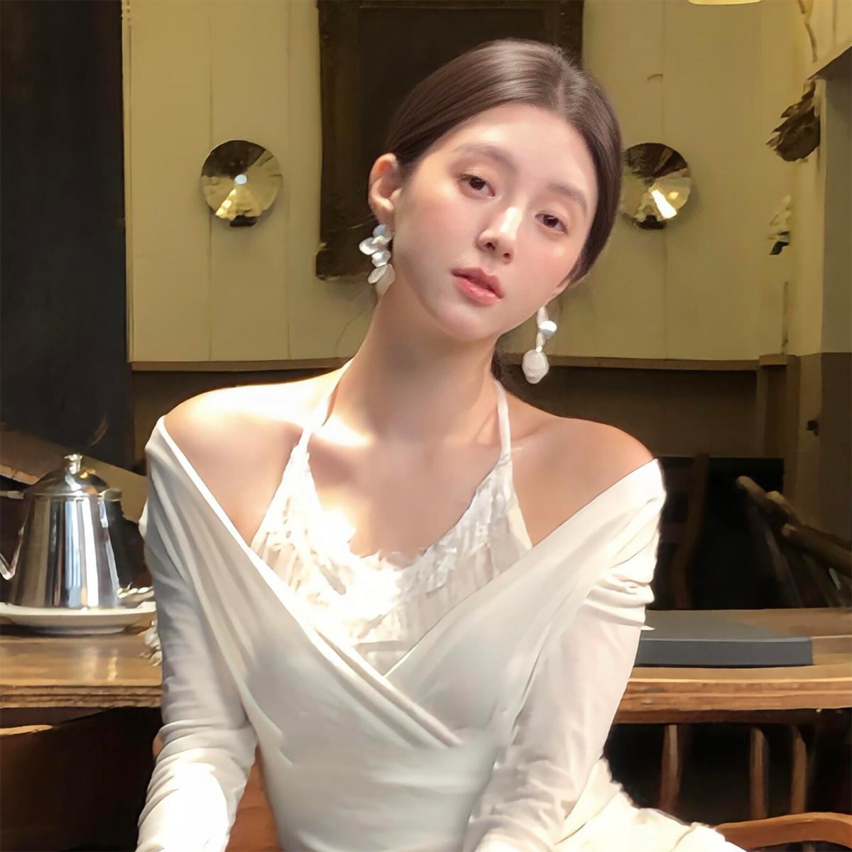 银色花朵贝壳流苏耳环度假高级感