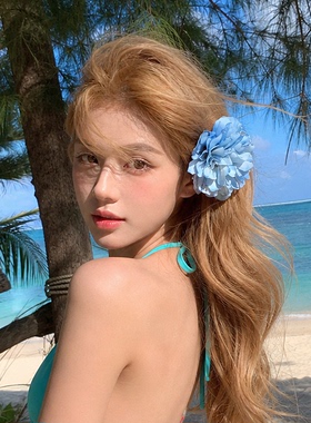 花朵发夹女夏天度假风头饰侧边海星发卡配饰海边拍照蓝色头花发饰