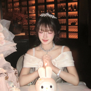 公主生日水晶皇冠头饰项链套装 女神十八岁头冠新娘王冠晚礼服发箍