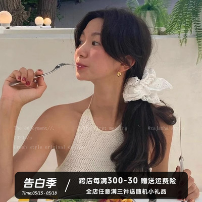 干净复古氛围感米色发圈肠圈头花
