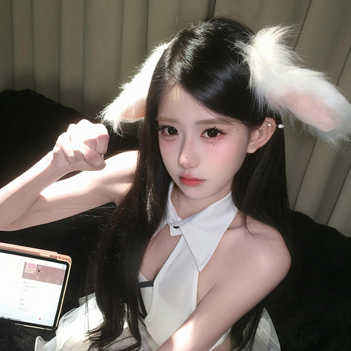 可爱萌宅垂耳兔头饰女lolita甜妹kc兽耳发饰cos仿真毛绒发箍头饰