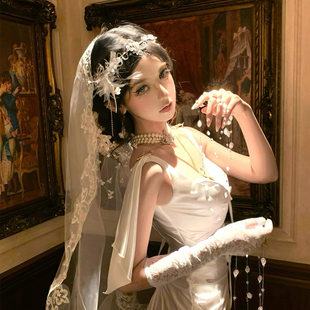 超仙白色羽毛流苏发箍女洛丽塔Lolita花嫁新娘头纱额饰万圣节发饰