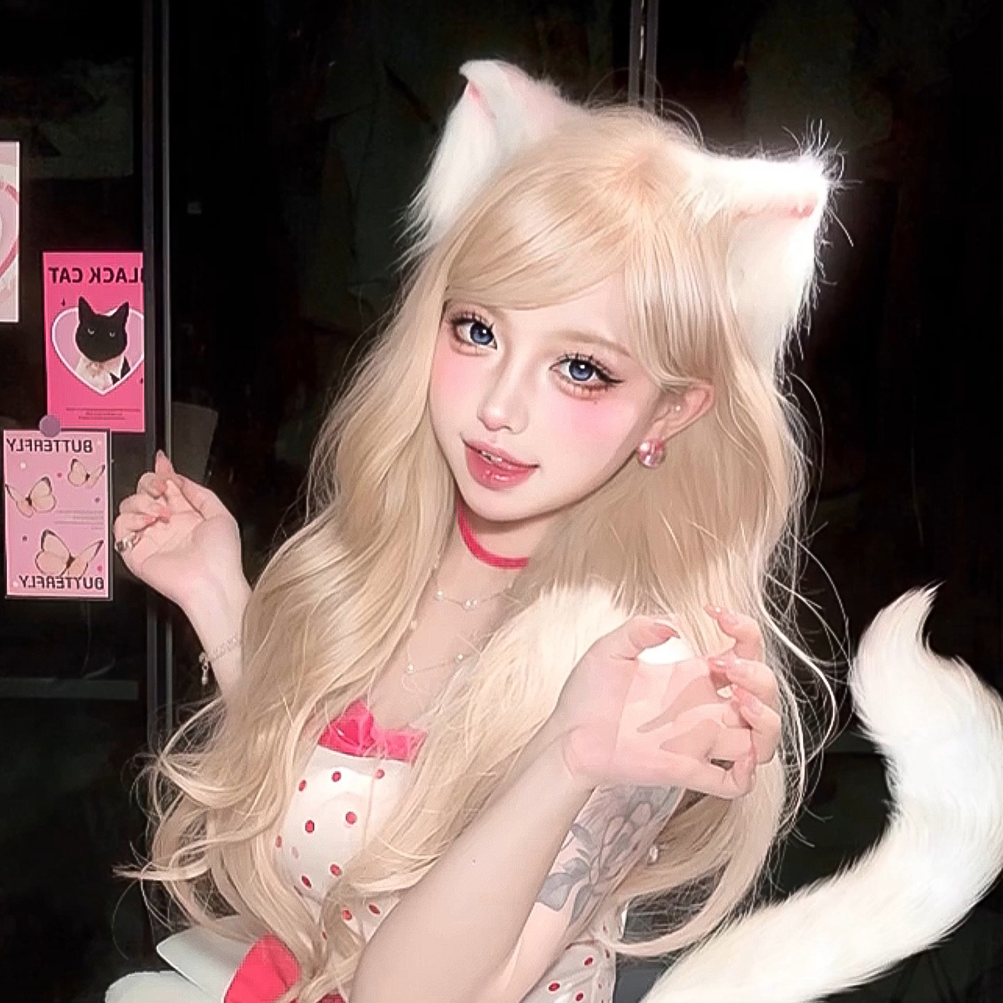 粉白色毛绒猫耳朵头饰发夹女cos漫展甜美Lolita猫娘手作兽耳发卡