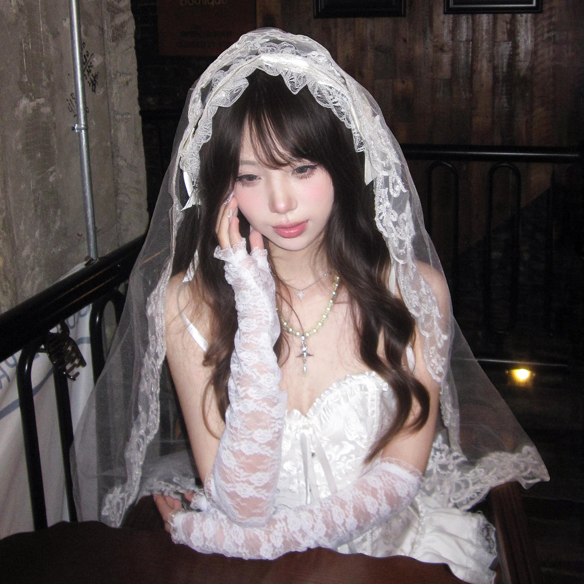 万圣节头饰cos鬼新娘复古白色蕾丝花边头纱结婚装扮拍照道具发饰