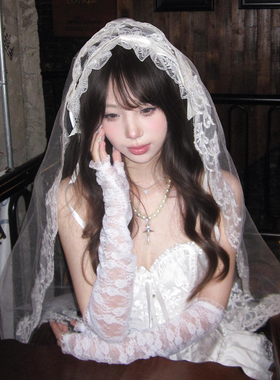万圣节头饰cos鬼新娘复古白色蕾丝花边头纱结婚装扮拍照道具发饰