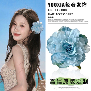 海边度假蓝色花朵发夹头饰女新款 配饰发卡拍照侧边夹旅游头花发饰