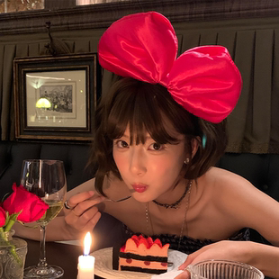 超大号红色蝴蝶结发箍女甜美网红发饰氛围感头箍拍照生日派对发饰