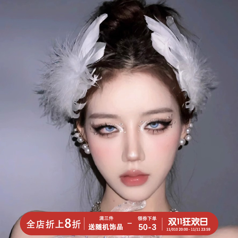 黑白天鹅羽毛头饰发夹新娘结婚夹子发饰头发装配饰万圣节拍照皇冠