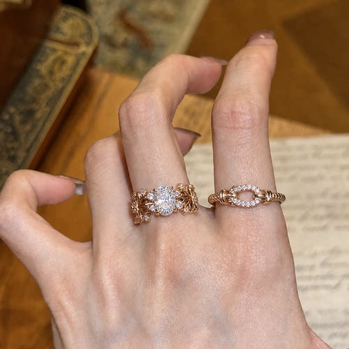 vintage中古重工金色马蹄扣戒指女小众设计叠戴爆闪高级感食指戒
