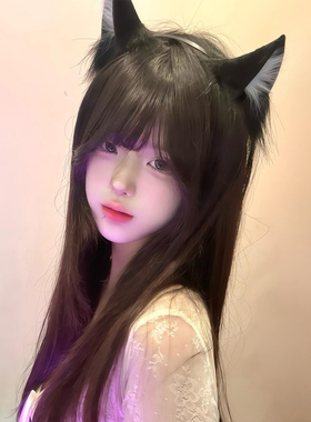 黑白猫耳朵头饰发箍女可爱兽耳KC发夹lolita猫娘毛绒猫咪头箍发饰