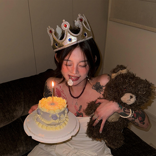 银色闪钻皇冠生日帽头冠头饰party氛围拍照道具公主发饰帽子王冠