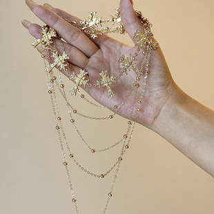 复古夸张多层金色十字架项链女choker颈链y2k甜酷辣妹锁骨链配饰